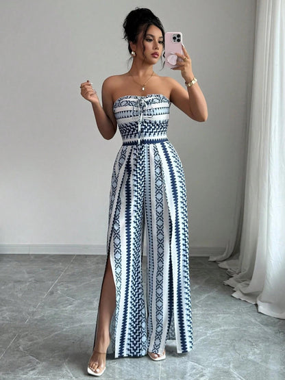 ✨ Damen Jumpsuit schulterfrei floral im Boho-Stil – Eleganter Sommer-Overall mit Bardot-Ausschnitt – Fließend, leicht & perfekt für Festivals, Strand oder romantische Sommerabende 🌸