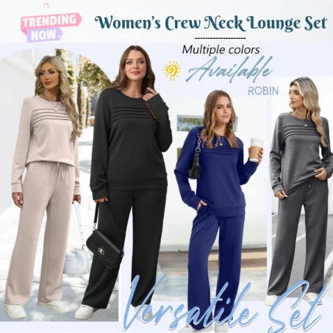 🔥Letzter Tag 60% Rabatt✨Loungeset für Damen: Top mit Rundhalsausschnitt & Hose mit Kordelzug