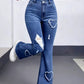 Blue Hearts 💙 Vintage-Jeans mit hohem Bund, Herz-Patchwork und Rissen