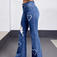 Blue Hearts 💙 Vintage-Jeans mit hohem Bund, Herz-Patchwork und Rissen