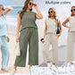 🌺2025 Neu eingetroffen - 49% OFF🌺2025 Neue Frauen Casual Cap Sleeve Top Wide Leg Crop Pants Zweiteilige Sets