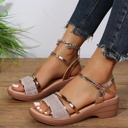 Lässige, bequeme Damen-Sandalen mit hohem Absatz