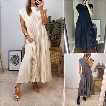 💕 LETZTER TAG AKTION – 50 % RABATT 💕Ärmelloses, schlichtes, plissiertes, elegantes Kleid