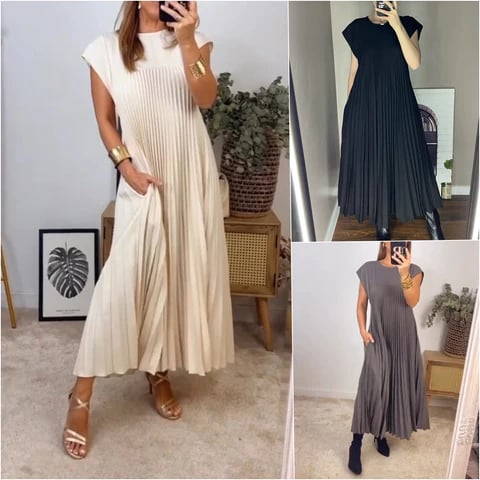 💕 LETZTER TAG AKTION – 50 % RABATT 💕Ärmelloses, schlichtes, plissiertes, elegantes Kleid
