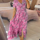 🌷🌷Kleid mit Blumendruck und V-Ausschnitt