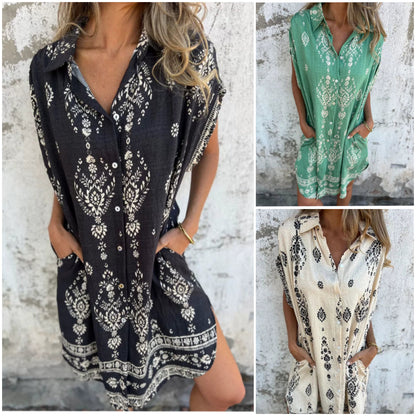 💞52 % Rabatt💞Klassisches bedrucktes Baumwoll-Leinen-Kleid【Direktverkauf ab Werk】