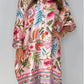 Lockeres Kleid mit V-Ausschnitt und halber Knopfleiste mit Blumenmuster