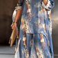 Asymmetrisches Tunika- und Hosen-Set mit Blumenmuster für Damen