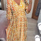💃Heißer Ausverkauf 🔥 Kaufen Sie 2 versandkostenfrei💞Lässiges, bedrucktes langes Kleid mit V-Ausschnitt