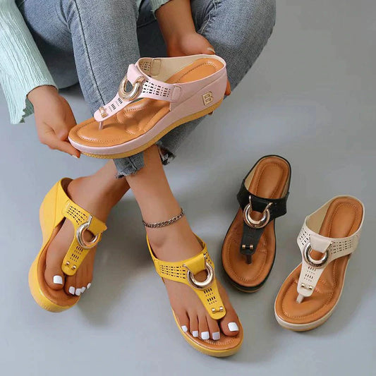 Damen-Sandalen aus Leder mit Keilabsatz (kaufen Sie zwei versandkostenfrei)
