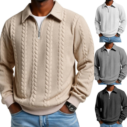 👔 Lässiger Herrenpullover mit halbem Reißverschluss und Zopfmuster🎁