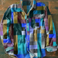 Unisex einfache Regenbogen farbe kariert Vintage bedruckte Revers lange Ärmel Taschen hemd