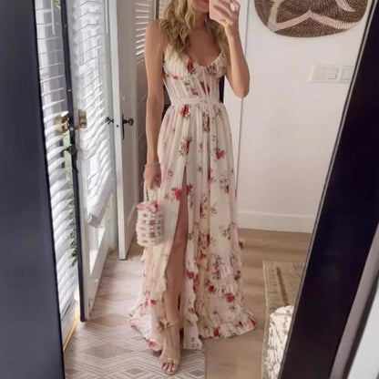 Damen-Maxikleid mit elegantem Print und Schlitz🔥🔥KOSTENLOSER VERSAND