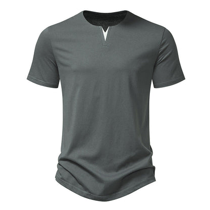 Einfarbiges Herren-T-Shirt aus Baumwolle mit V-Ausschnitt⭐Neu eingetroffen – 49 % RABATT