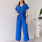 (48 % RABATT🔥) 💖Freizeit-Jumpsuit mit V-Ausschnitt und kurzen Ärmeln für Damen