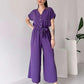(48 % RABATT🔥) 💖Freizeit-Jumpsuit mit V-Ausschnitt und kurzen Ärmeln für Damen