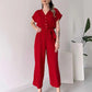 (48 % RABATT🔥) 💖Freizeit-Jumpsuit mit V-Ausschnitt und kurzen Ärmeln für Damen