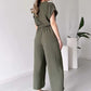 (48 % RABATT🔥) 💖Freizeit-Jumpsuit mit V-Ausschnitt und kurzen Ärmeln für Damen