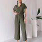 (48 % RABATT🔥) 💖Freizeit-Jumpsuit mit V-Ausschnitt und kurzen Ärmeln für Damen