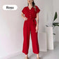 (48 % RABATT🔥) 💖Freizeit-Jumpsuit mit V-Ausschnitt und kurzen Ärmeln für Damen