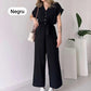 (48 % RABATT🔥) 💖Freizeit-Jumpsuit mit V-Ausschnitt und kurzen Ärmeln für Damen