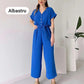 (48 % RABATT🔥) 💖Freizeit-Jumpsuit mit V-Ausschnitt und kurzen Ärmeln für Damen