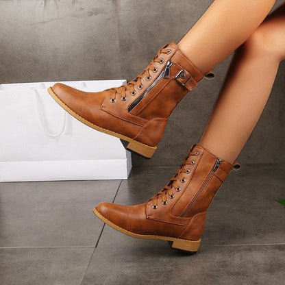 Weihnachtsaktion – 49 % Rabatt🔥🔥Orthopädische Lederstiefel für Damen mit runder Zehenpartie und seitlichem Reißverschluss