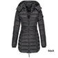 Mittellange wattierte Winterjacke für Frauen, einfarbige, warme Kapuzenjacke【Kostenloser Versand】