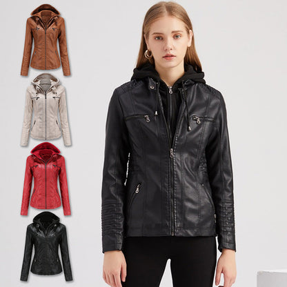 Premium Lederjacke mit Kapuze für Damen🌺🌺Kostenloser Versand