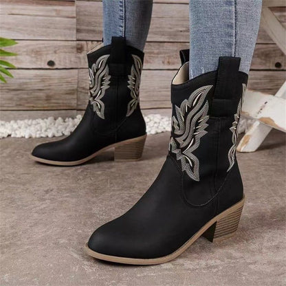 Bequeme Vintage-Stiefel mit klobigem Absatz für Damen