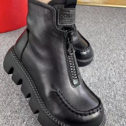 Warme kurze Retro-Stiefel aus PU-Leder für Damen