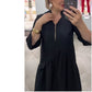 ✨Heiße Neuankömmlinge✨Schwarzes Kleid mit halbem Reißverschluss und V-Ausschnit