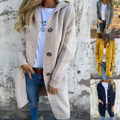 🍂Herbst-Specials🍂Knopfstrickjacke mit Kapuze für Frauen🥳