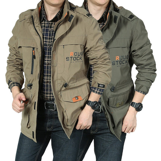Winddichte Outdoorjacke mit Kapuze und mehreren Taschen für Herren