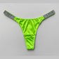 Damen Sexy String Tanga mit Strasssteinen, niedrige Taille, hoher Schnitt, Bikini-Unterwäsche, Hipster, T-Back-Höschen