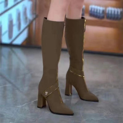 🔥🖤Schwarzer Freitag Verkauf 50%🔥Kniehohe Stiefel mit spitzer Spitze und klobigem Absatz