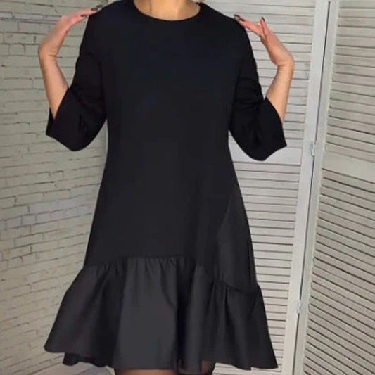 🎅50% RABATTT🎁Locker plissiertes elegantes schwarzes Kleid mit siebenzackigen Ärmeln