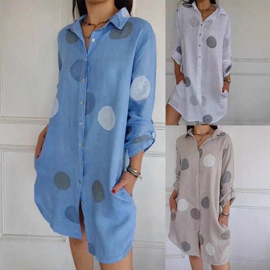 Lässiges bedrucktes Button-Down-Hemdkleid für Damen