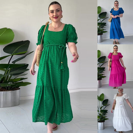 Fließendes Jacquard-Kleid mit quadratischem Ausschnitt für Damen【kostenloser Versand】