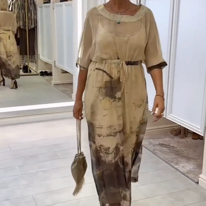 Transparente, lässige, bedruckte Kurzarmkleider für Damen