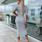 Womenswear Bedrucktes Bubble Sleeve V-Ausschnitt Kurzärmeliges Kleid mit V-Ausschnitt Taille