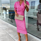 Womenswear Bedrucktes Bubble Sleeve V-Ausschnitt Kurzärmeliges Kleid mit V-Ausschnitt Taille