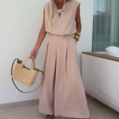 2-teiliges Set aus ärmellosen Oberteilen mit V-Ausschnitt und lockeren Hosen