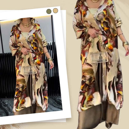⏳50 % Rabatt💥Zweiteiliges Damen-Set aus langem Oberteil und Hose mit weitem Bein
