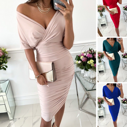 Sexy, figurbetontes Kleid mit Rüschen und V-Ausschnitt für Damen