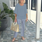 💃✨Damen-Zweiteiler: Bedruckte Hose & Oberteil mit Rundhalsausschnitt