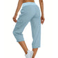 👖Einfarbige 3/4-Cargohose mit hoher Taille und Kordelzug für Damen