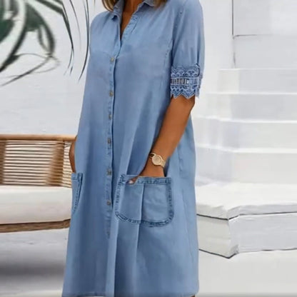 Elegantes einfarbiges Jeanskleid für Damen