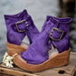 Peep-Toe-Keilstiefeletten mit Schnalle
