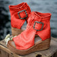 Peep-Toe-Keilstiefeletten mit Schnalle